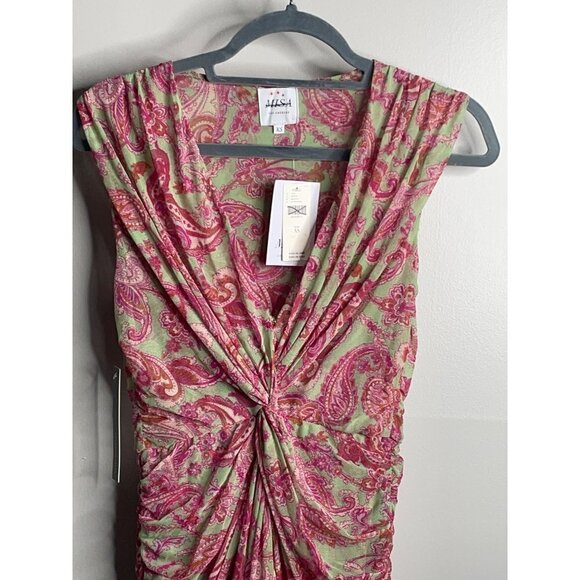 NWT MISA LA Ava Paisley Print Stretch Maxi Dress V-Neck Tulle Size XS $355 - Picture 6 of 8